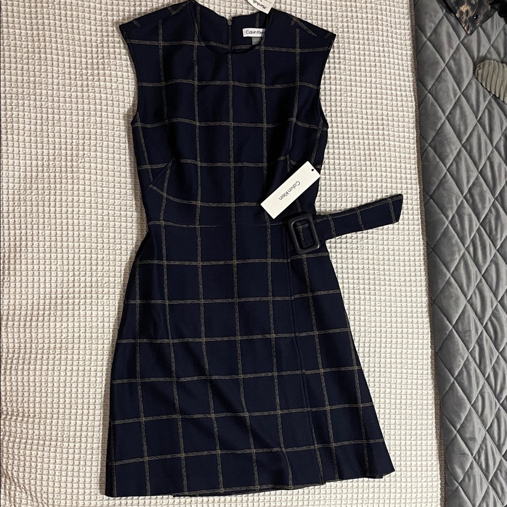 Calvin Klein Navy Checkered Mini Dress